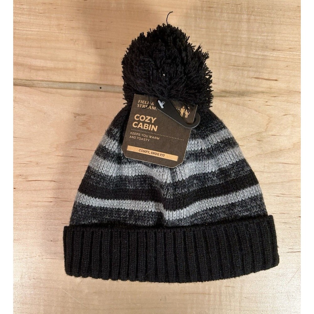 Field & Stream Cozy Cabin Hat Youth One Size Black Gray Beanie Warm Hat